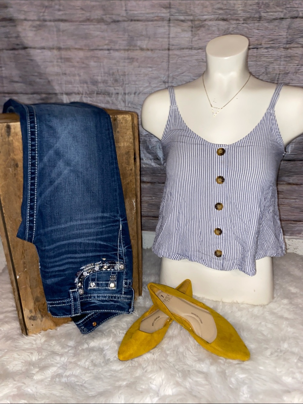 Hollister Navy and White Striped Cropped Button Down Tank Top
